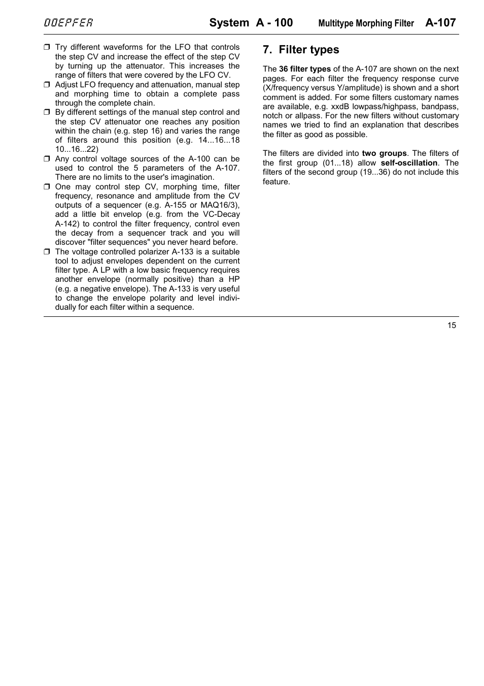 System a - 100, A-107, Filter types | Doepfer | Doepfer A-100(~ 40 MB) User Manual | Page 119 / 744