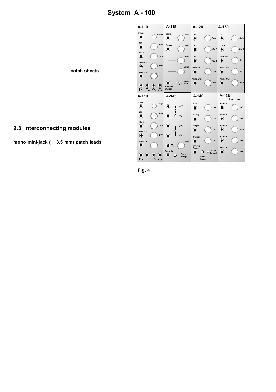 Overall design system a - 100, Doepfer, 3 interconnecting modules | A-110, A-120, A-130, A-118, A-145, A-140, Vcf 1 | Doepfer A-100(~ 40 MB) User Manual | Page 12 / 744