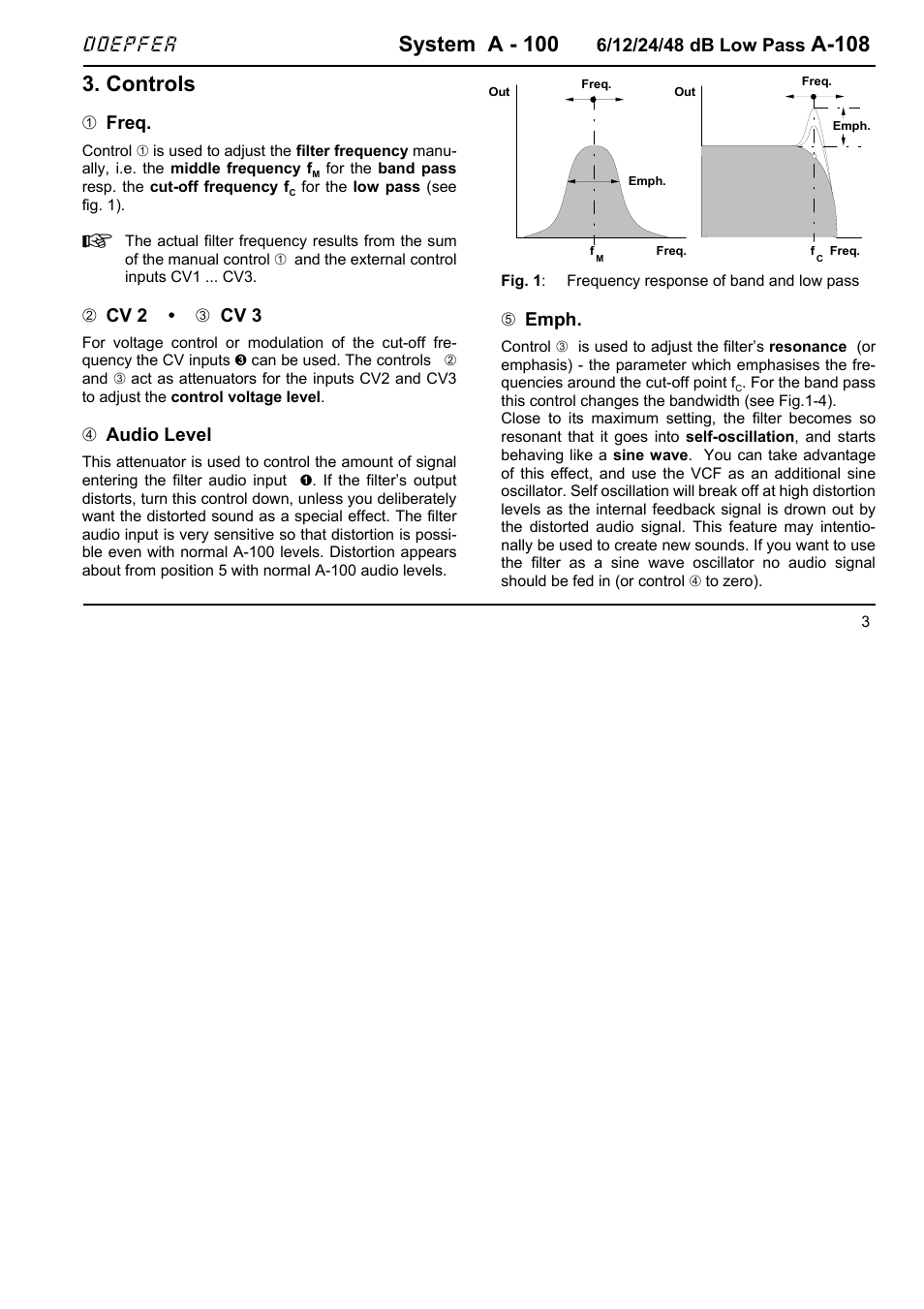 System a - 100, A-108, Controls | Doepfer, 1freq, 2cv 2 • 3 cv 3, 4audio level, 5emph | Doepfer A-100(~ 40 MB) User Manual | Page 125 / 744