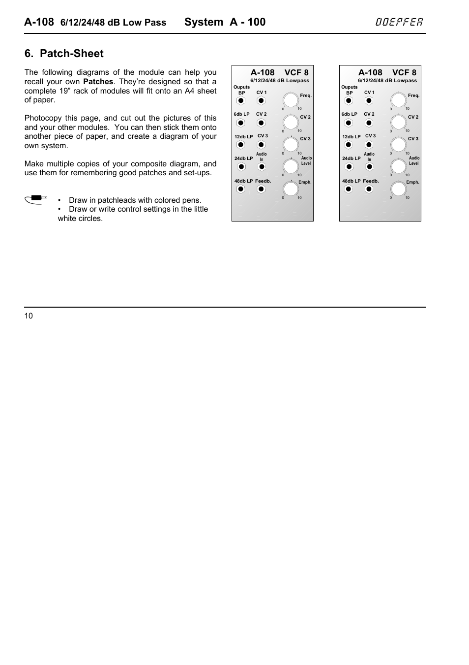 A-108, System a - 100, Patch-sheet | Doepfer, Vcf 8 | Doepfer A-100(~ 40 MB) User Manual | Page 132 / 744