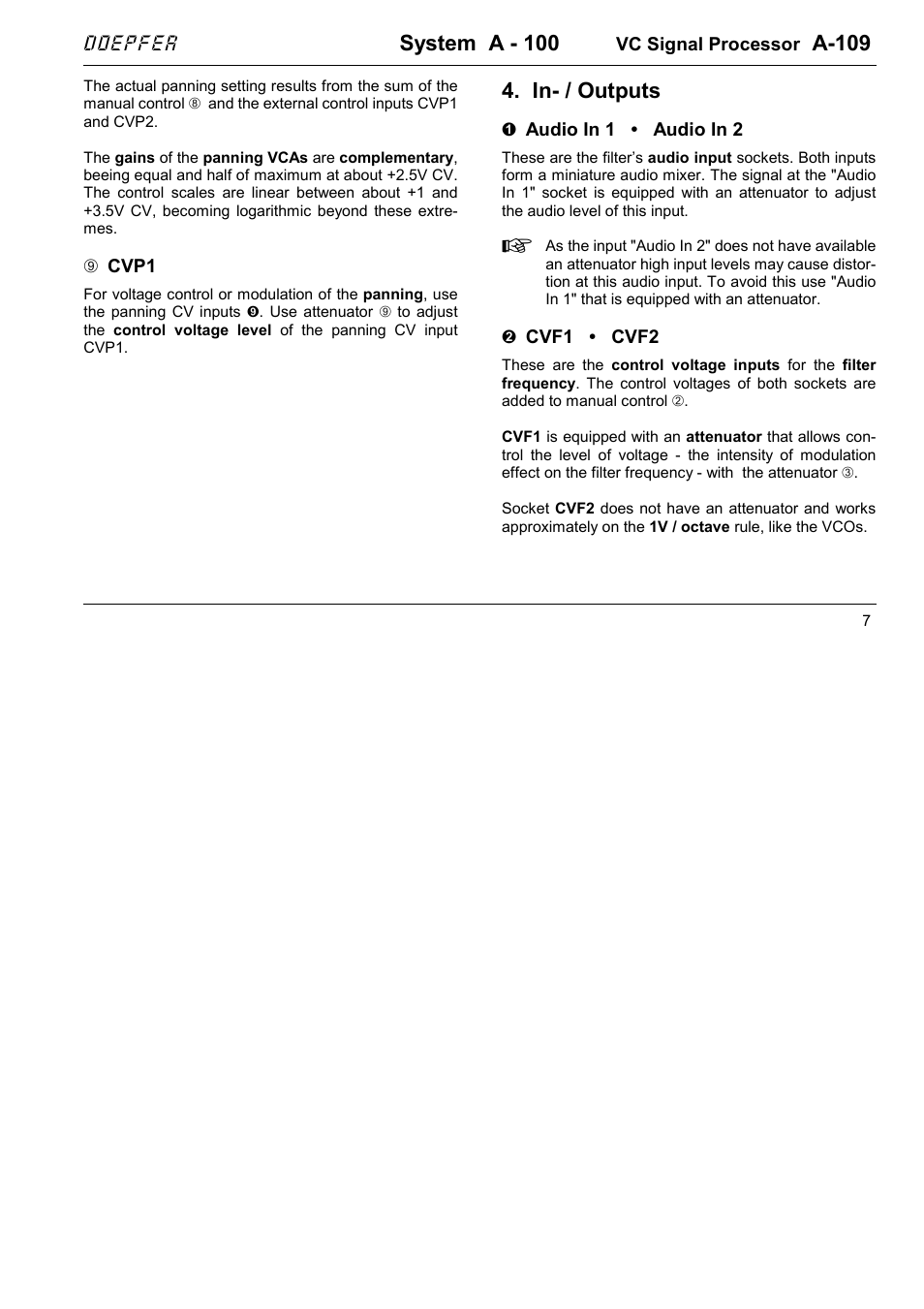 System a - 100, A-109, In- / outputs | Doepfer A-100(~ 40 MB) User Manual | Page 139 / 744