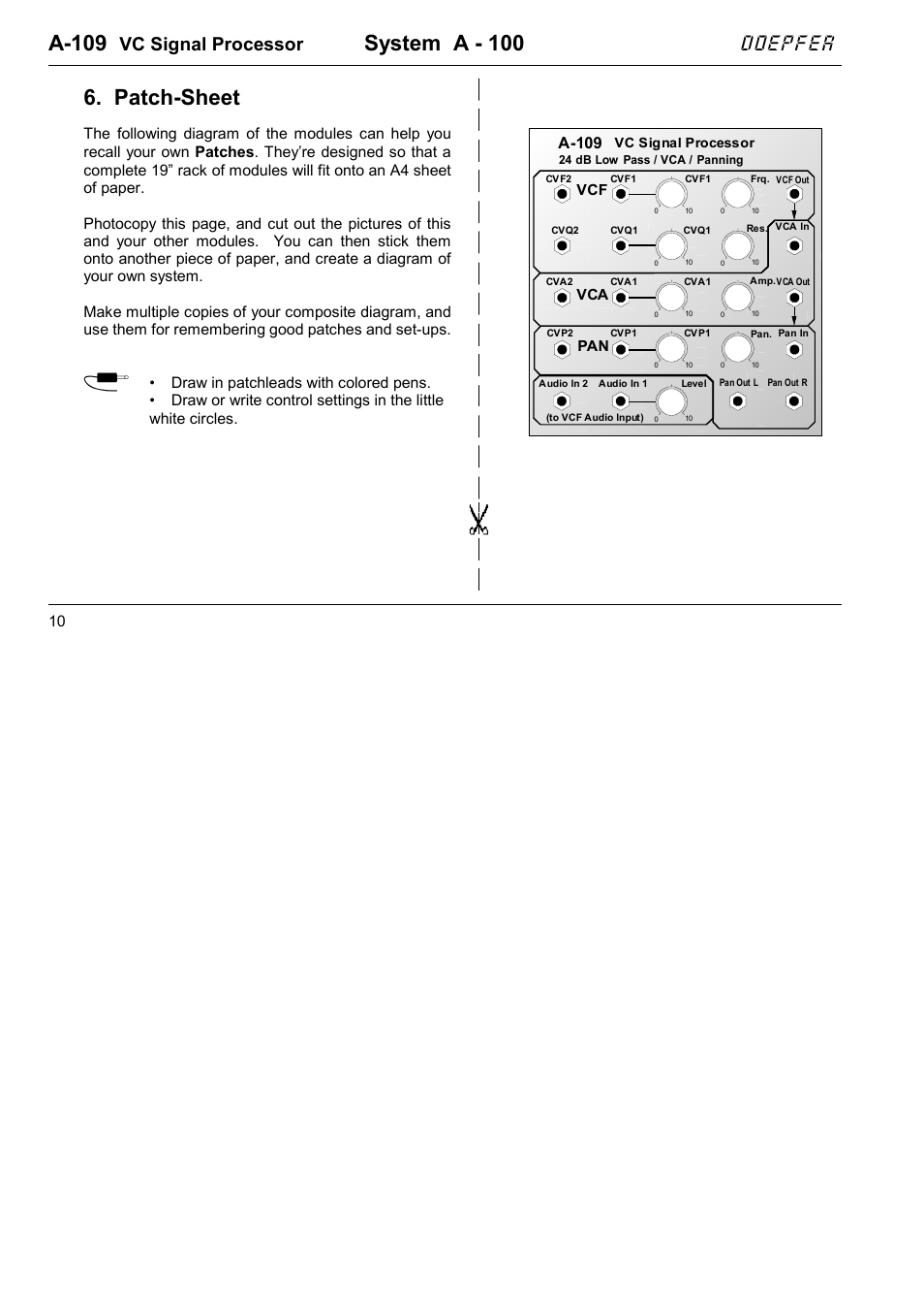 A-109, System a - 100, Patch-sheet | Doepfer, Vc signal processor, Vcf vca pan | Doepfer A-100(~ 40 MB) User Manual | Page 142 / 744