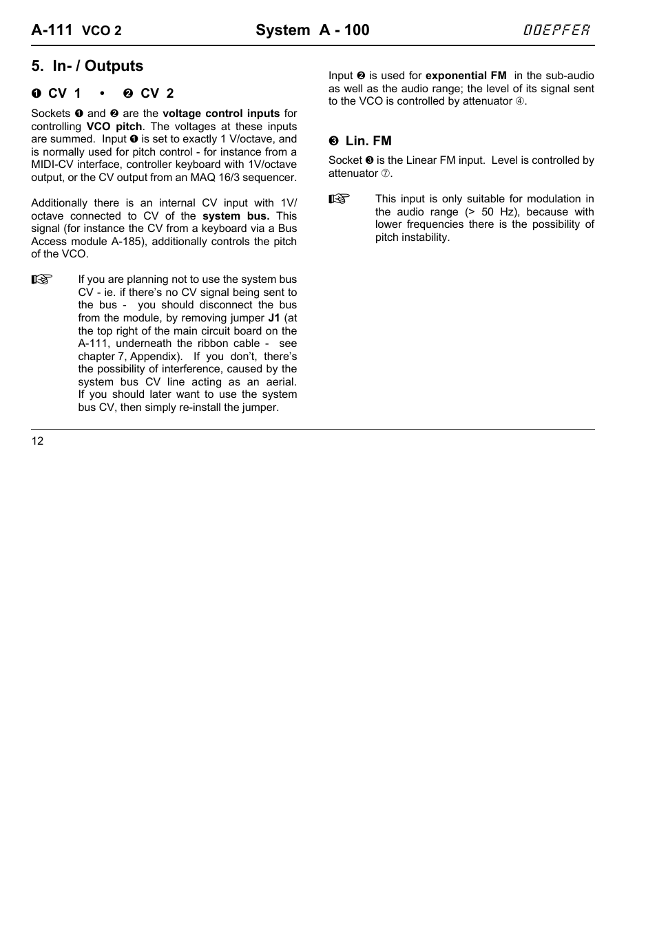 A-111, System a - 100, In- / outputs | Doepfer A-100(~ 40 MB) User Manual | Page 166 / 744