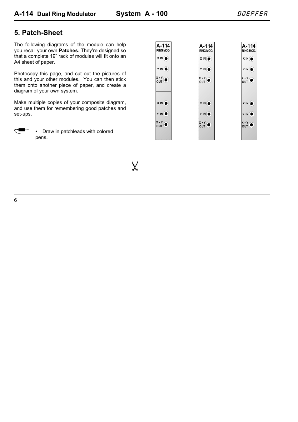 A-114, System a - 100, Patch-sheet | Doepfer, Dual ring modulator, Draw in patchleads with colored pens | Doepfer A-100(~ 40 MB) User Manual | Page 232 / 744