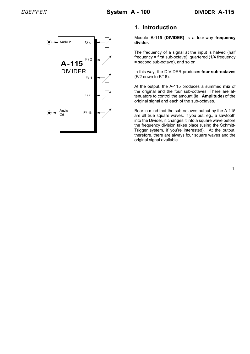 System a - 100, A-115, Introduction | Div ider, Doepfer | Doepfer A-100(~ 40 MB) User Manual | Page 233 / 744