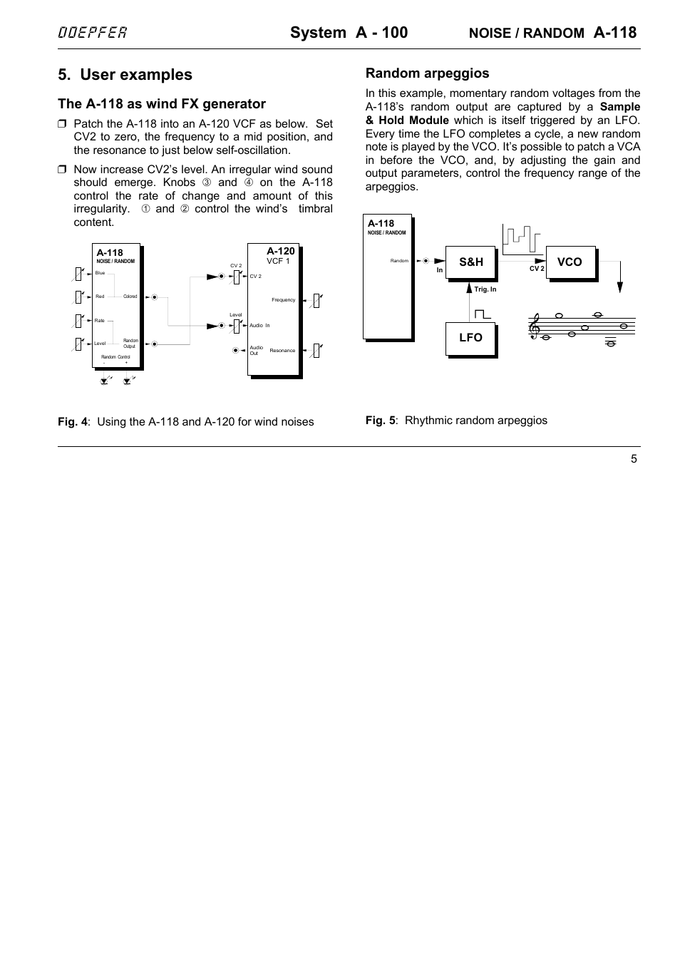 System a - 100, A-118, User examples | Doepfer, Noise / random, The a-118 as wind fx generator, Random arpeggios, Vco s&h lfo | Doepfer A-100(~ 40 MB) User Manual | Page 253 / 744