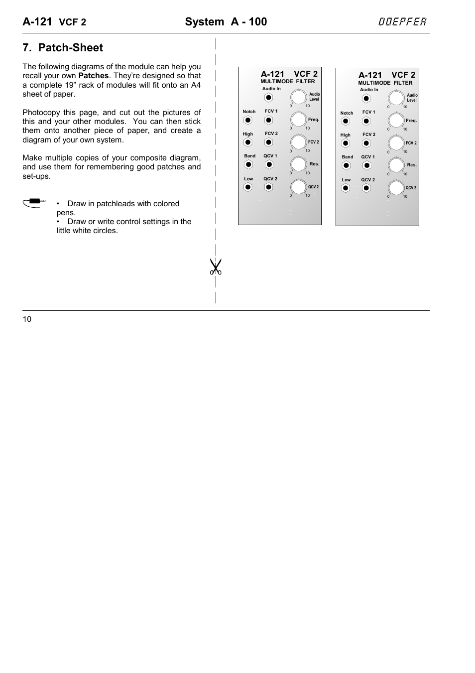 A-121, System a - 100, Patch-sheet | Doepfer, Vcf 2 | Doepfer A-100(~ 40 MB) User Manual | Page 278 / 744