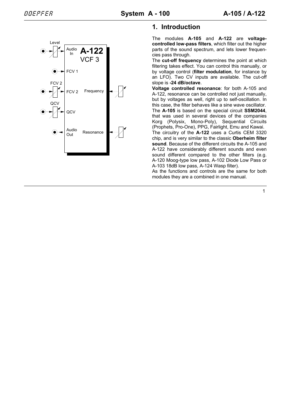 A-122, Introduction, Vcf 3 | Doepfer | Doepfer A-100(~ 40 MB) User Manual | Page 279 / 744