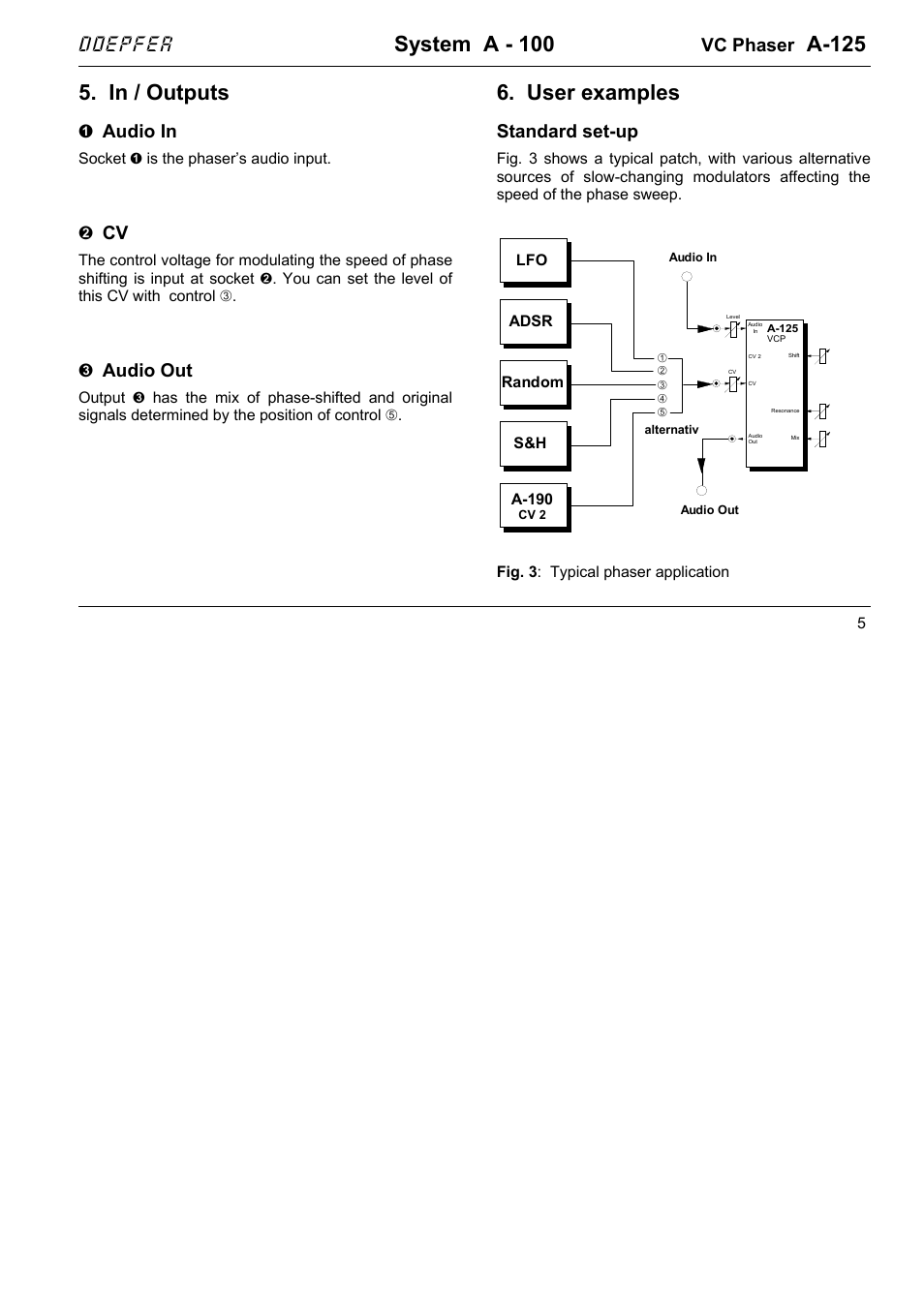 System a - 100, A-125, User examples | Doepfer, Vc phaser, Audio in, Audio out, Standard set-up | Doepfer A-100(~ 40 MB) User Manual | Page 295 / 744