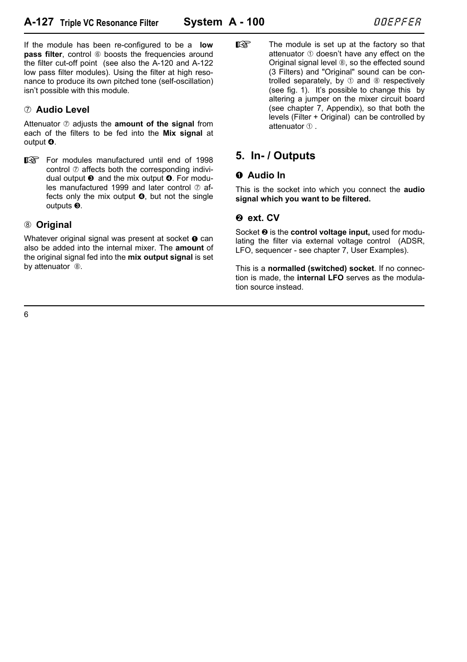 A-127, System a - 100, In- / outputs | Doepfer A-100(~ 40 MB) User Manual | Page 302 / 744