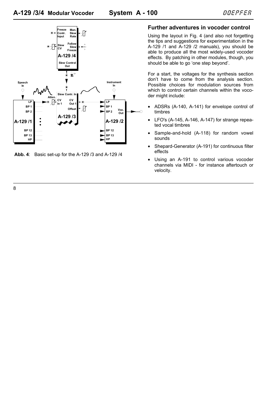 System a - 100, Doepfer, Modular vocoder | Further adventures in vocoder control, A-129 /4 | Doepfer A-100(~ 40 MB) User Manual | Page 332 / 744