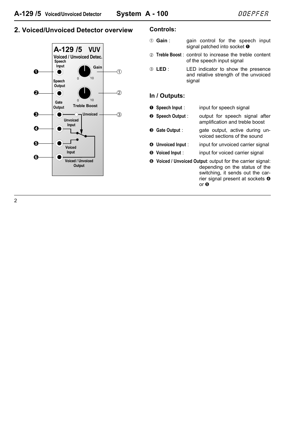 A-129 /5, System a - 100, Doepfer | Voiced/unvoiced detector overview | Doepfer A-100(~ 40 MB) User Manual | Page 336 / 744