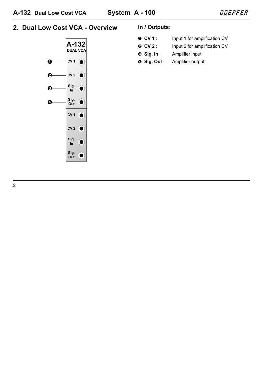 A-132, System a - 100, Dual low cost vca - overview | Doepfer | Doepfer A-100(~ 40 MB) User Manual | Page 348 / 744