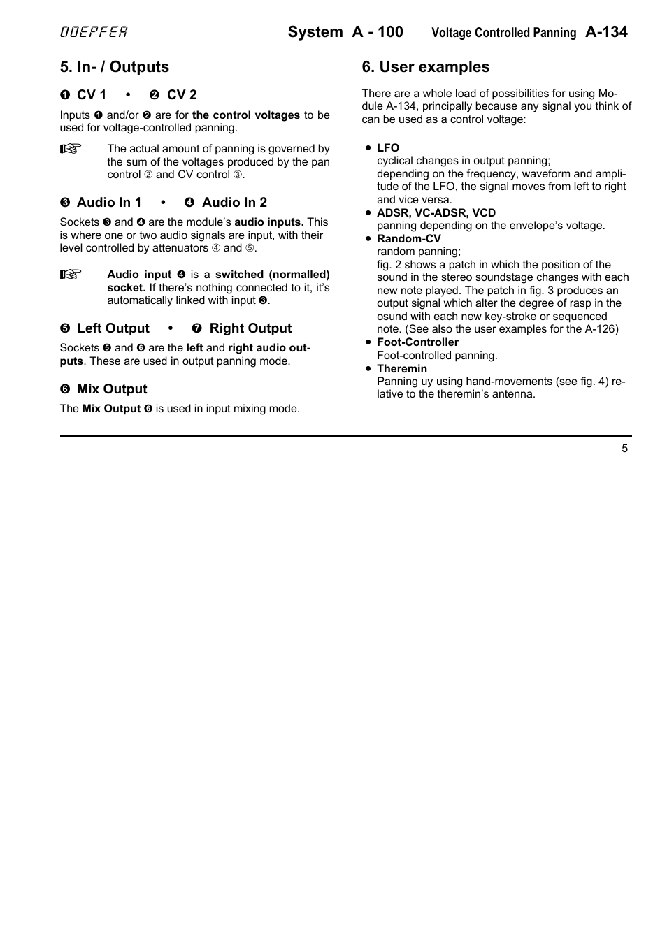System a - 100, A-134, In- / outputs | User examples | Doepfer A-100(~ 40 MB) User Manual | Page 359 / 744