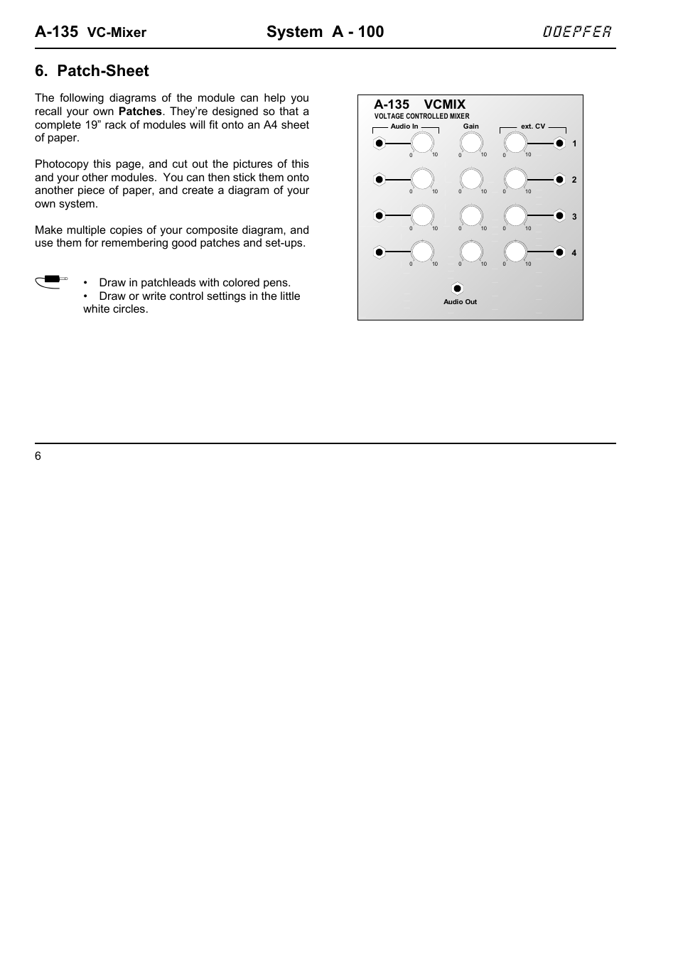 A-135, System a - 100, Patch-sheet | Doepfer, Vc-mixer, A-135 vcmix | Doepfer A-100(~ 40 MB) User Manual | Page 368 / 744