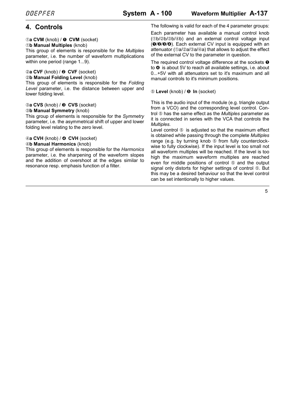 System a - 100, A-137, Controls | Doepfer | Doepfer A-100(~ 40 MB) User Manual | Page 379 / 744