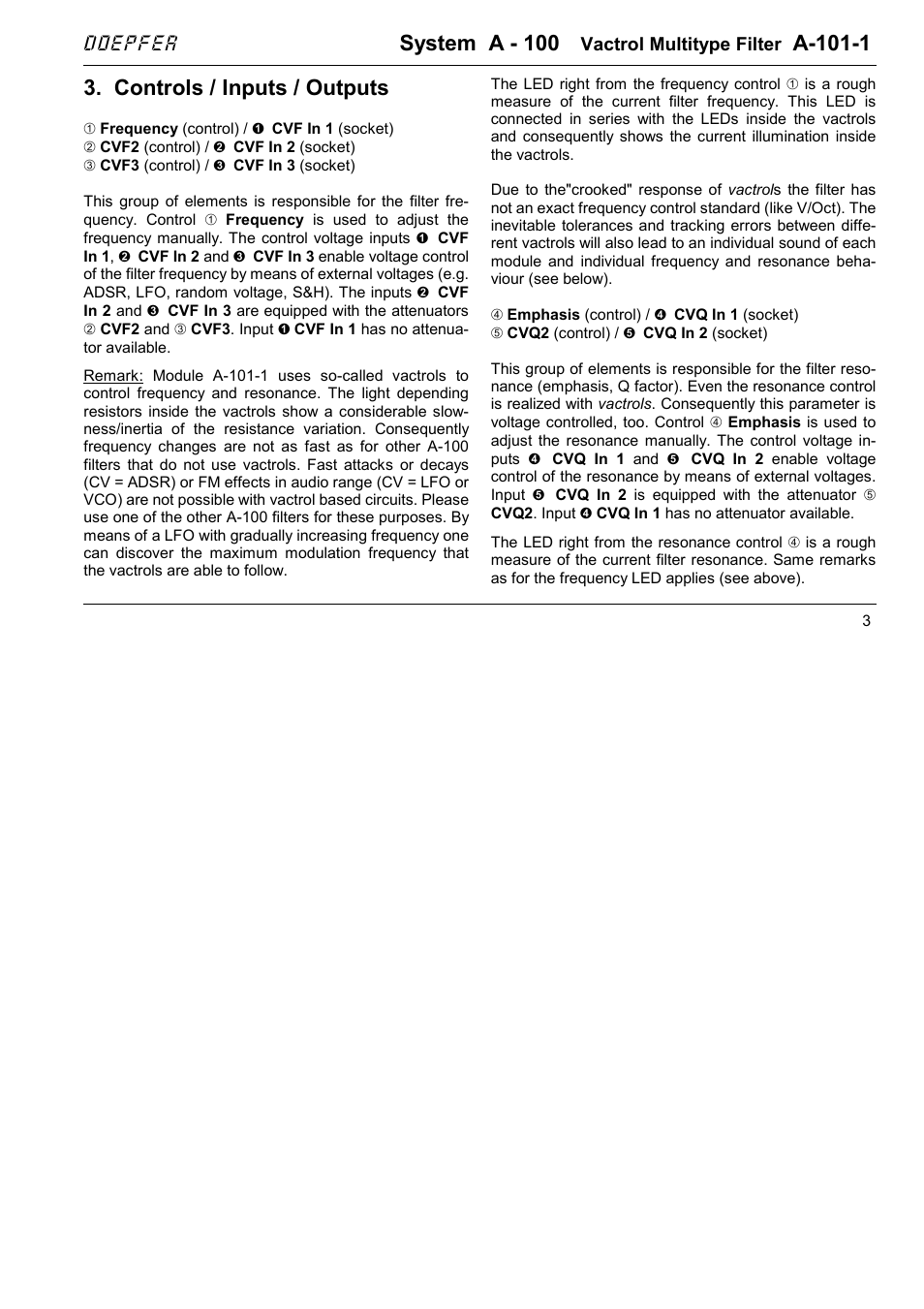 System a - 100, A-101-1, Controls / inputs / outputs | Doepfer | Doepfer A-100(~ 40 MB) User Manual | Page 47 / 744