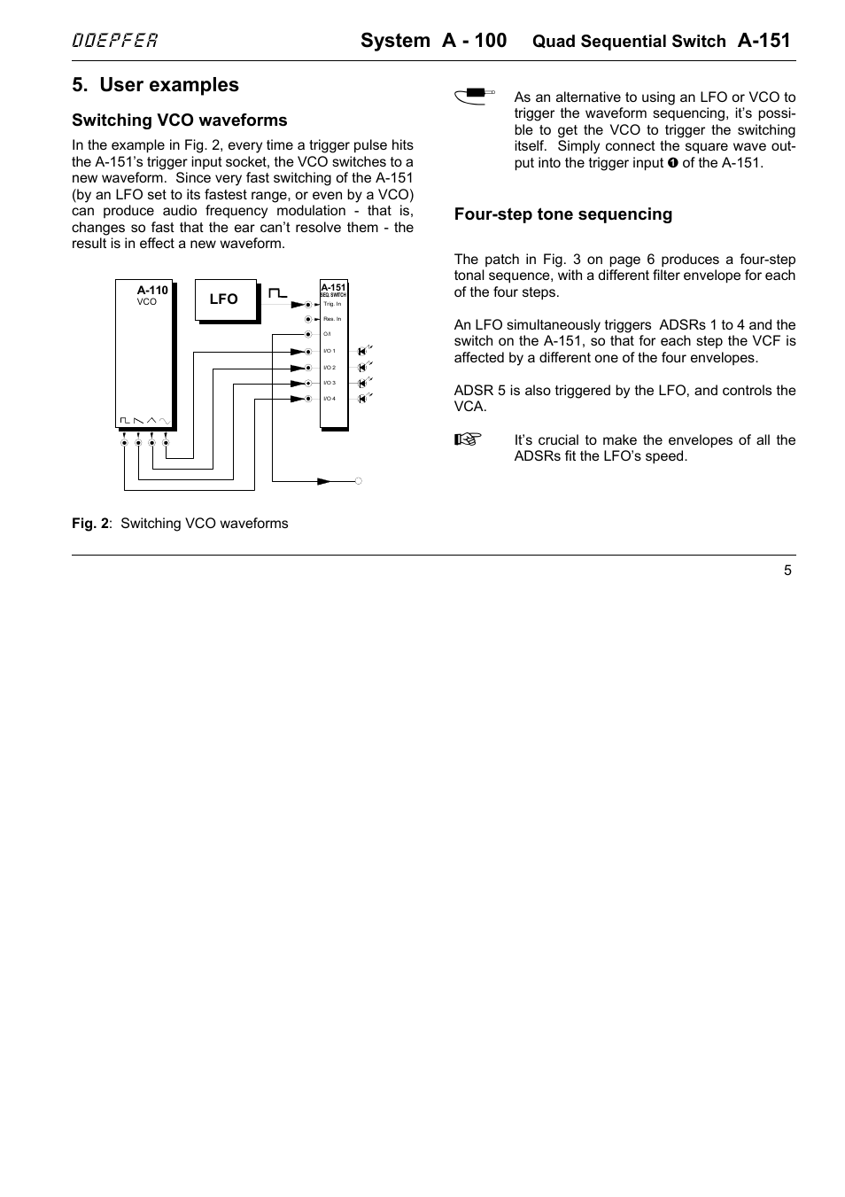 System a - 100, A-151, User examples | Doepfer, Quad sequential switch, Switching vco waveforms, Four-step tone sequencing | Doepfer A-100(~ 40 MB) User Manual | Page 477 / 744