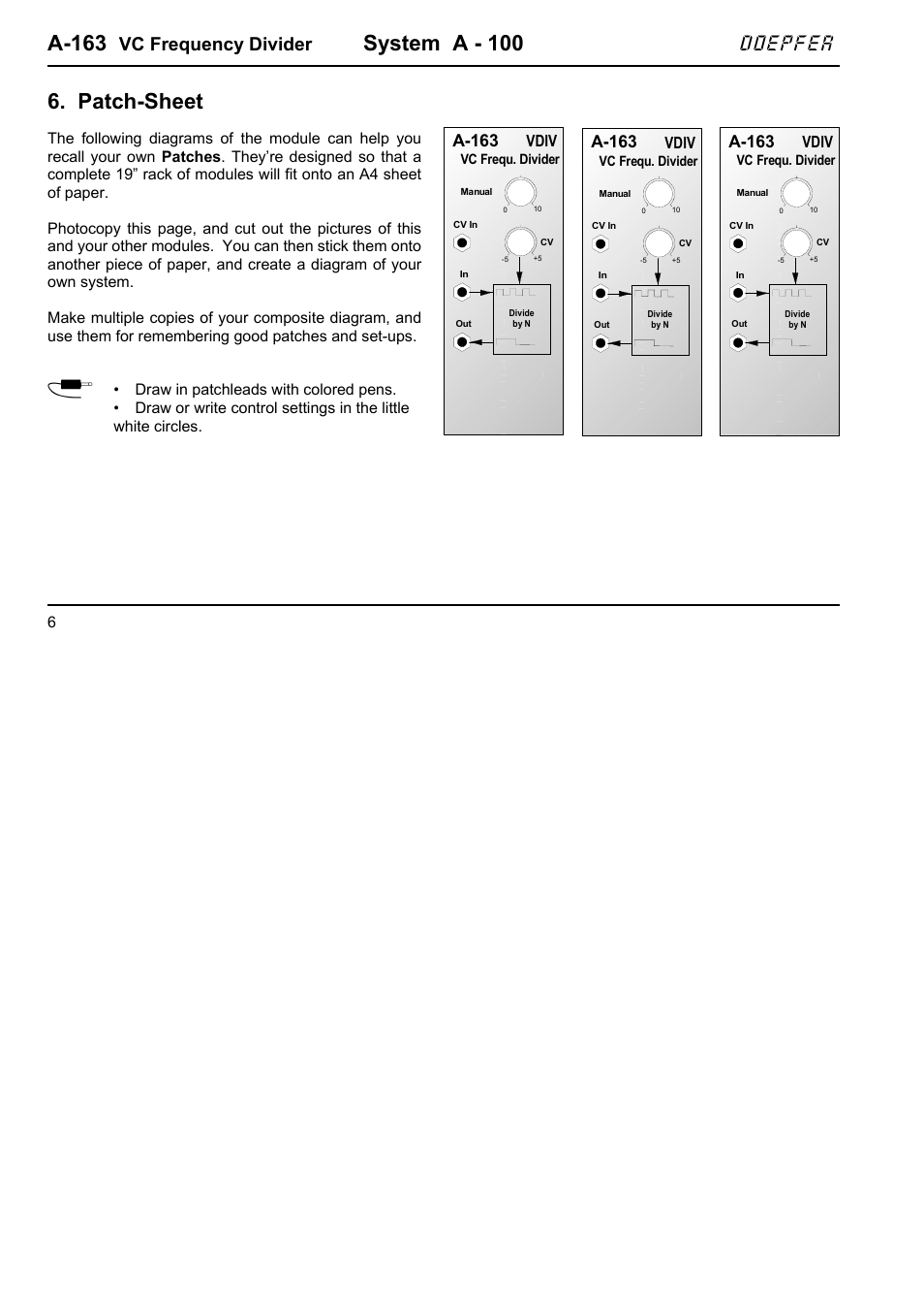 A-163, System a - 100, Patch-sheet | Doepfer, Vc frequency divider, Vdiv | Doepfer A-100(~ 40 MB) User Manual | Page 552 / 744