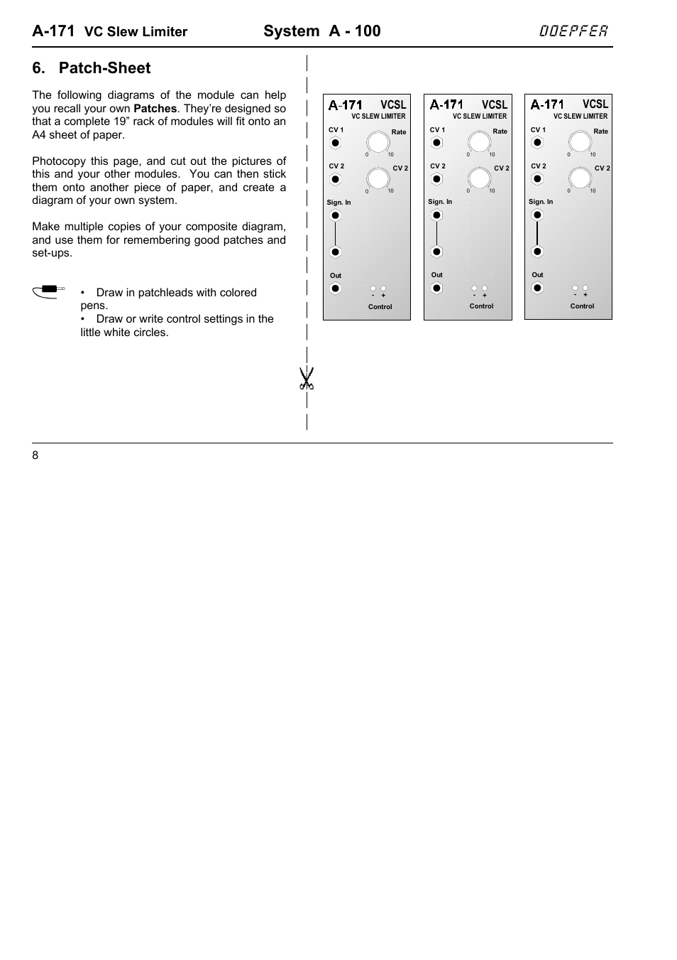 A-171, System a - 100, Patch-sheet | Doepfer, Vc slew limiter, Vcsl | Doepfer A-100(~ 40 MB) User Manual | Page 582 / 744
