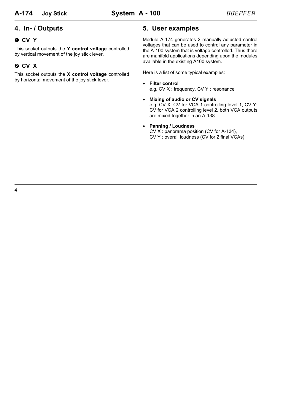 A-174, System a - 100, In- / outputs | User examples | Doepfer A-100(~ 40 MB) User Manual | Page 590 / 744