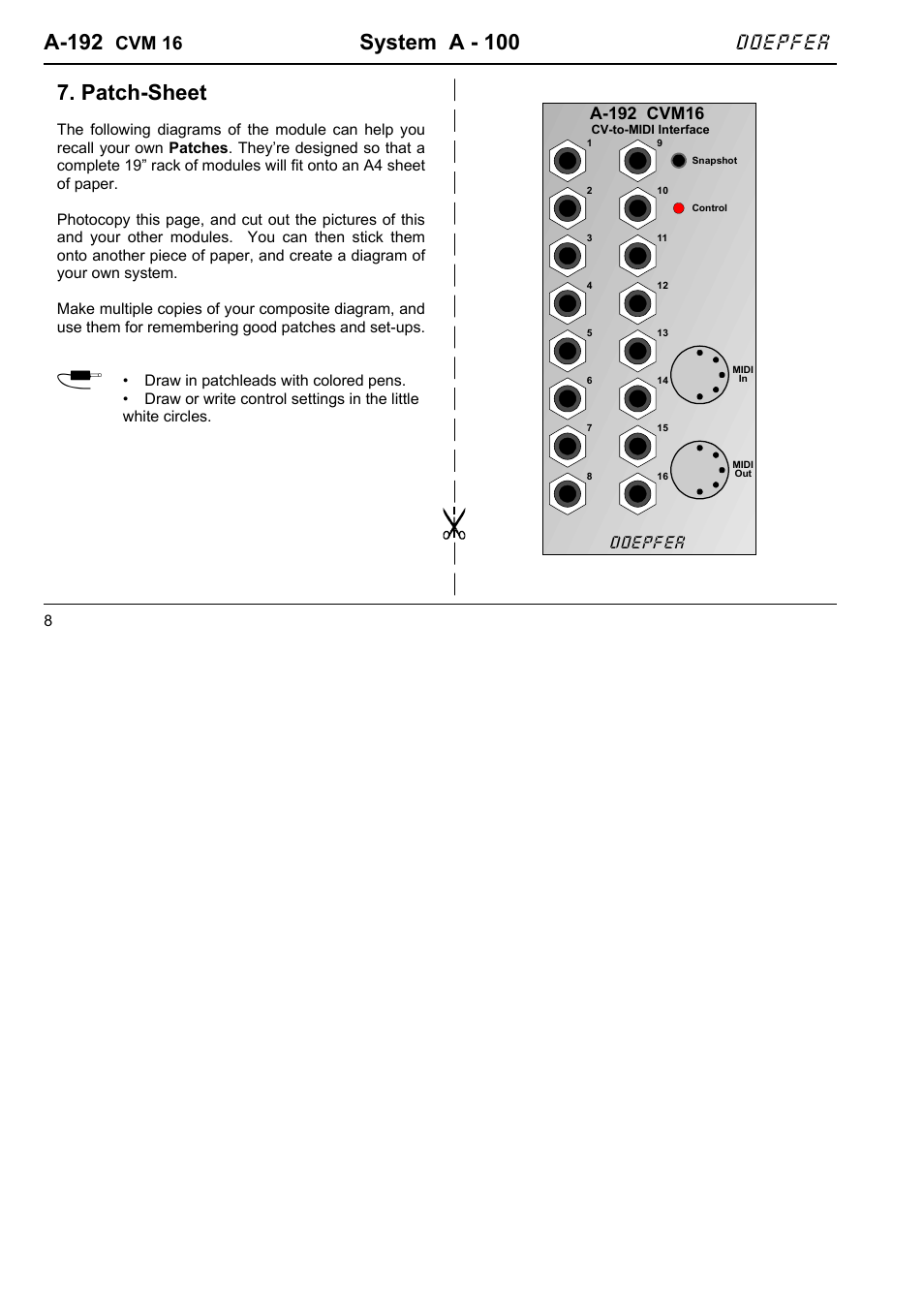 A-192, System a - 100, Patch-sheet | Doepfer, Cvm 16 | Doepfer A-100(~ 40 MB) User Manual | Page 718 / 744