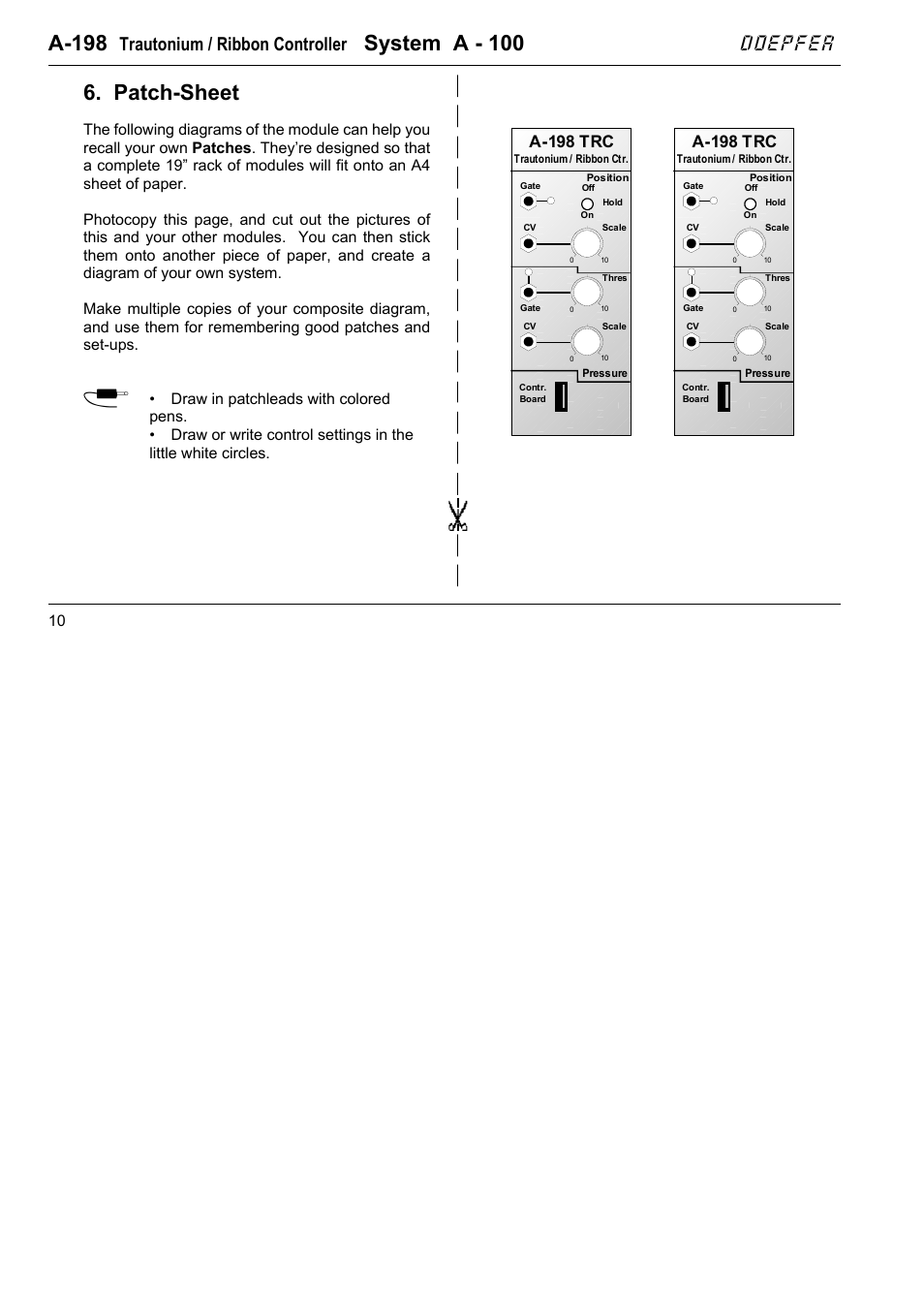 A-198, System a - 100, Patch-sheet | Doepfer, Trautonium / ribbon controller, A-198 trc | Doepfer A-100(~ 40 MB) User Manual | Page 738 / 744