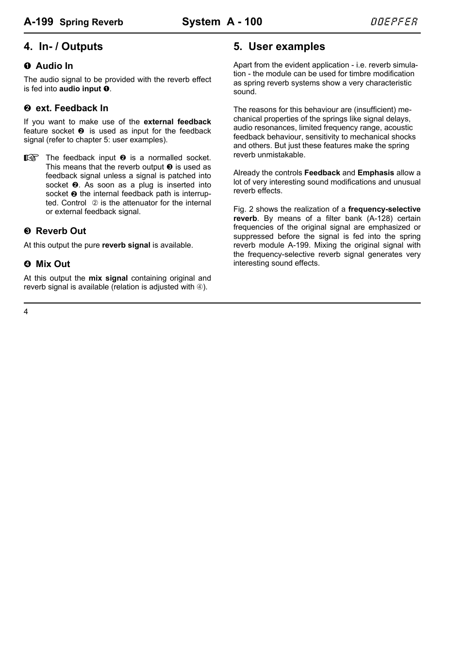 A-199, System a - 100, In- / outputs | User examples | Doepfer A-100(~ 40 MB) User Manual | Page 742 / 744