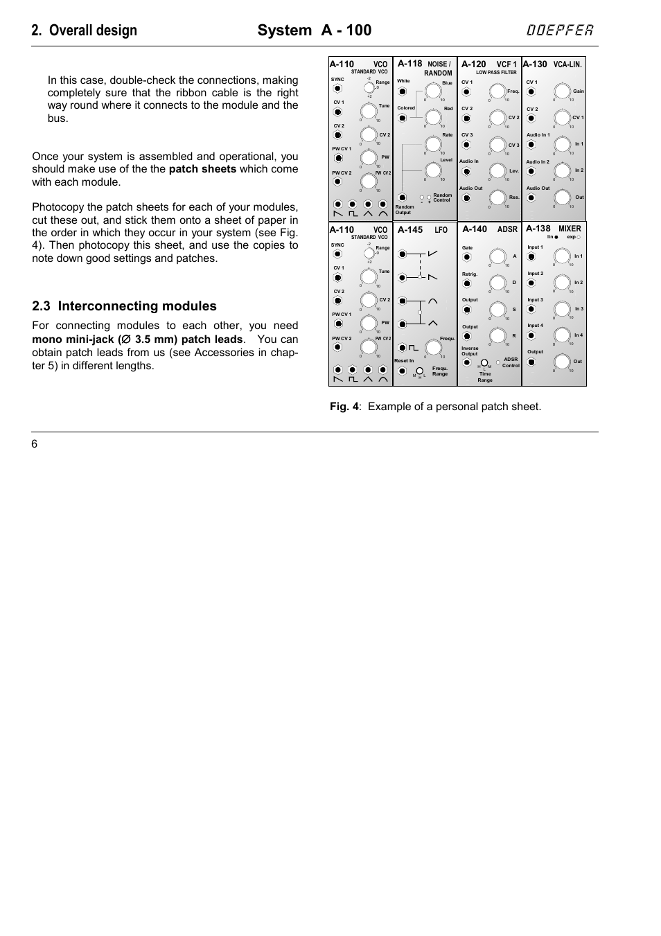 Overall design system a - 100, Doepfer, 3 interconnecting modules | A-110, A-120, A-130, A-118, A-145, A-140, Vcf 1 | Doepfer A-100NT5 +5V Power Supply User Manual | Page 12 / 46
