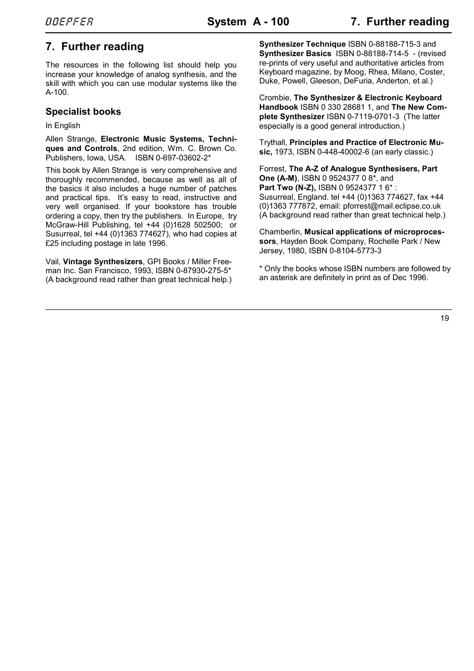 System a - 100 7. further reading, Further reading, Doepfer | Doepfer A-100NT5 +5V Power Supply User Manual | Page 25 / 46