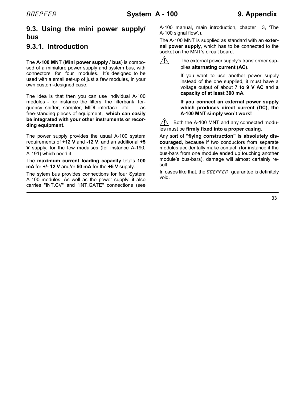 System a - 100 9. appendix | Doepfer A-100NT5 +5V Power Supply User Manual | Page 43 / 46