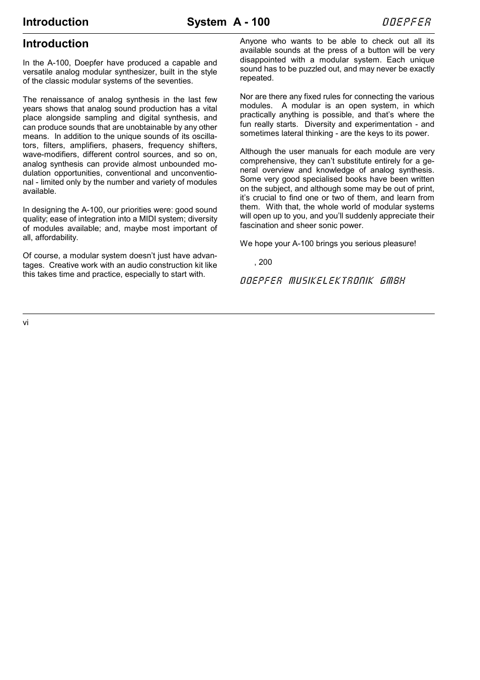 Introduction system a - 100, Introduction, Doepfer | Doepfer A-100NT5 +5V Power Supply User Manual | Page 6 / 46