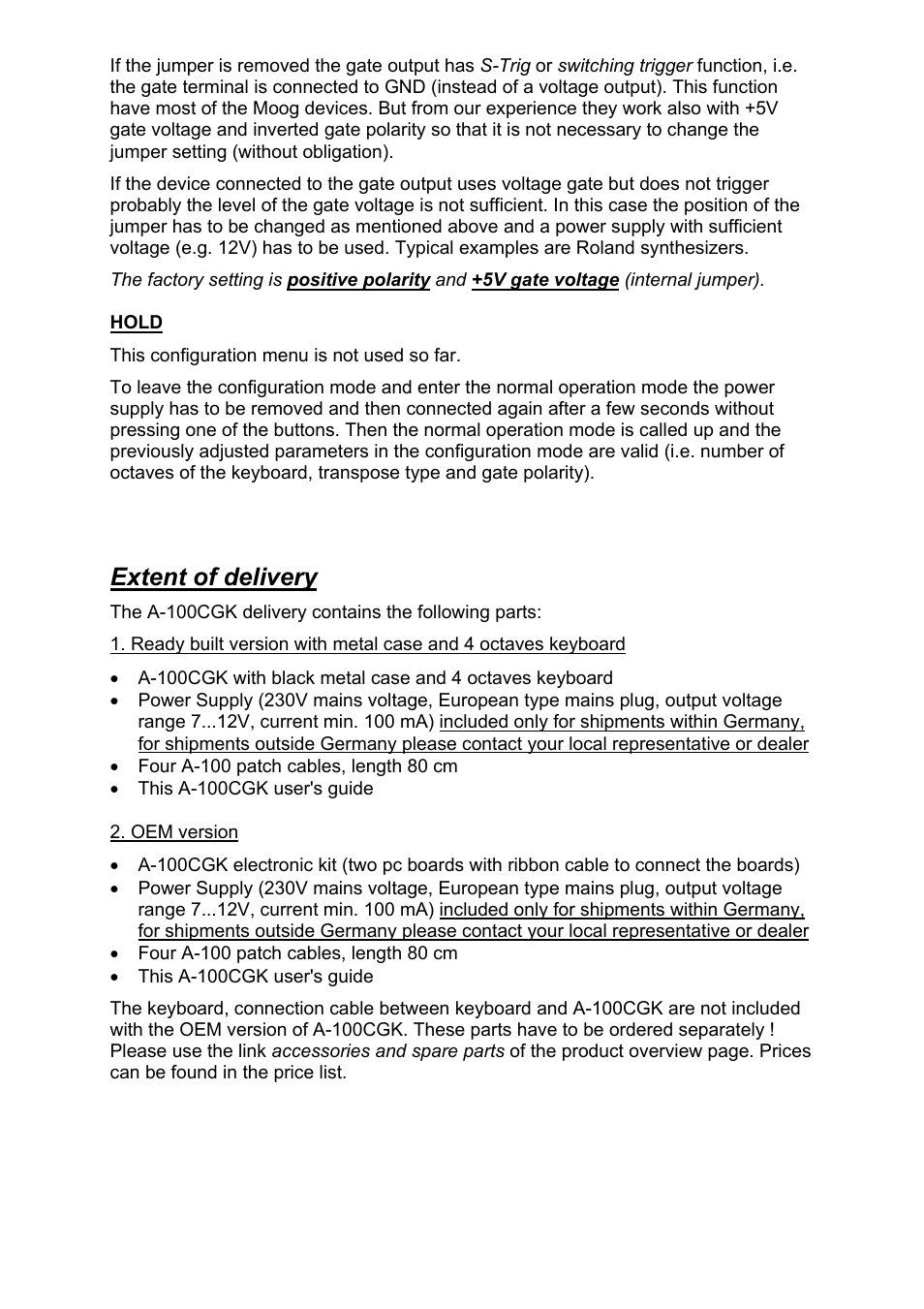 Extent of delivery | Doepfer A-100CGK CV/Gate keyboard User Manual | Page 11 / 12