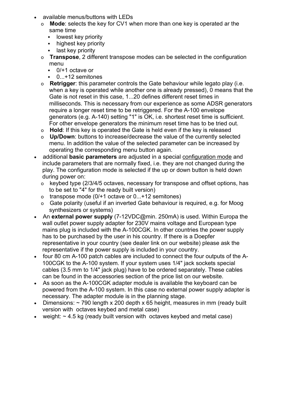 Doepfer A-100CGK CV/Gate keyboard User Manual | Page 4 / 12