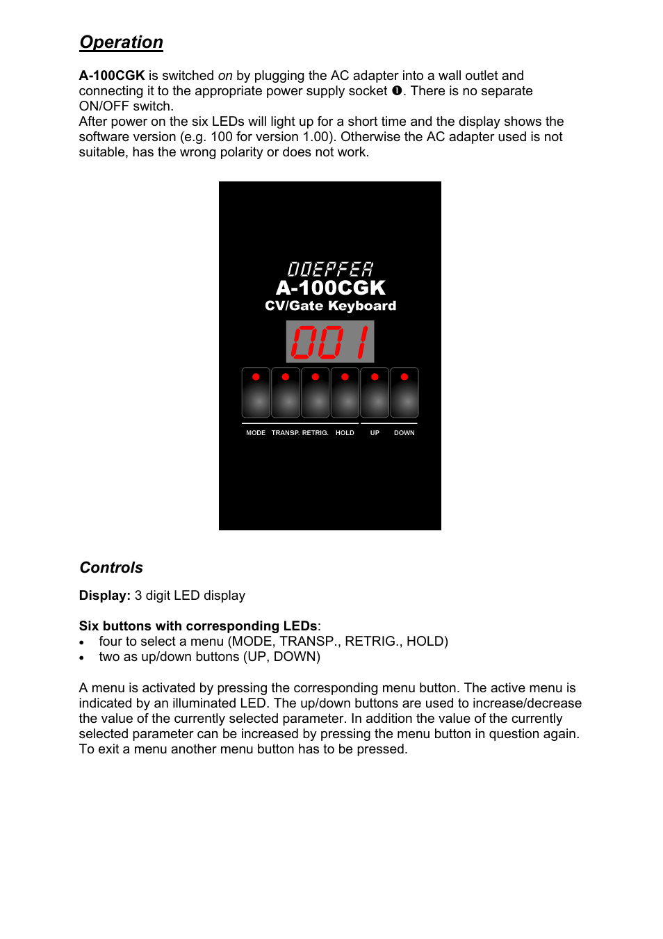 Operation | Doepfer A-100CGK CV/Gate keyboard User Manual | Page 8 / 12