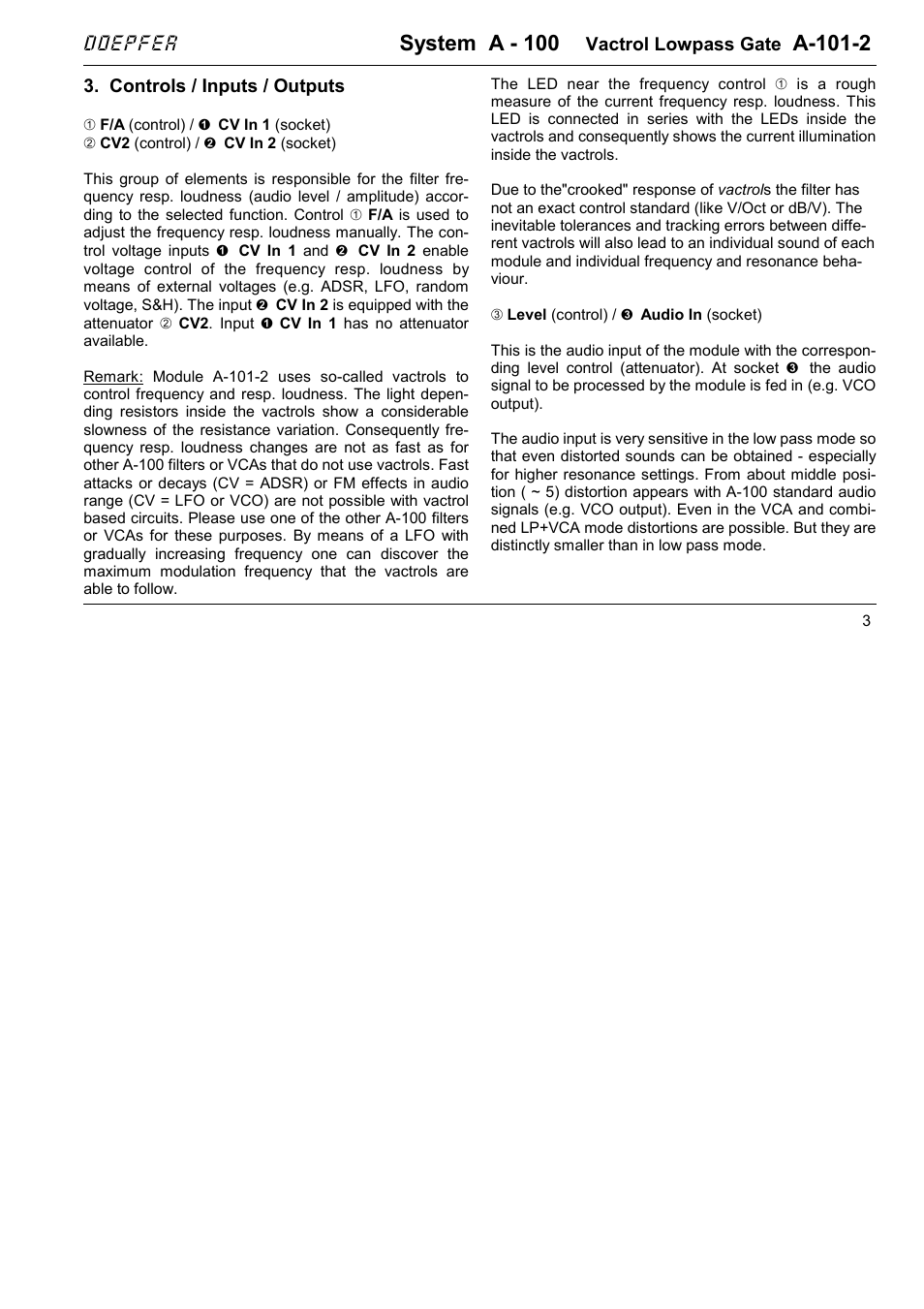 System a - 100, A-101-2, Doepfer | Doepfer A-101-2 Vactrol Lowpass Gate User Manual | Page 3 / 6