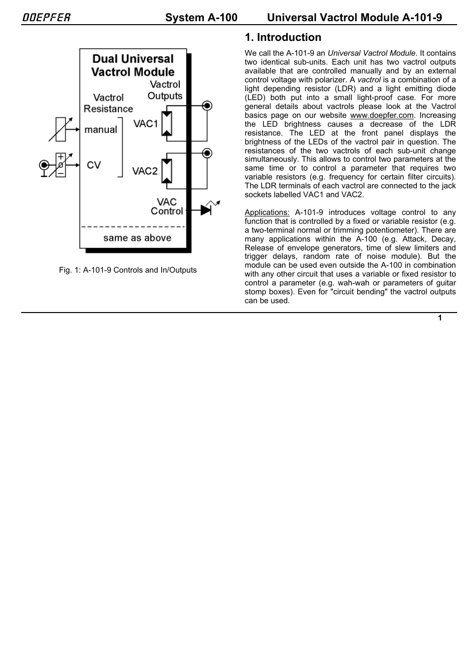 Doepfer A-101-9 Universal Vactrol Module User Manual | 14 pages