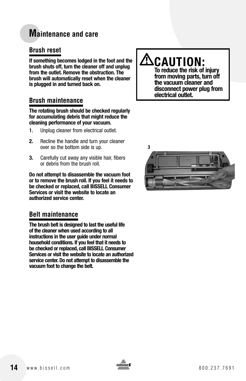 Caution, Aintenance and care | Bissell 16N5 User Manual | Page 14 / 20