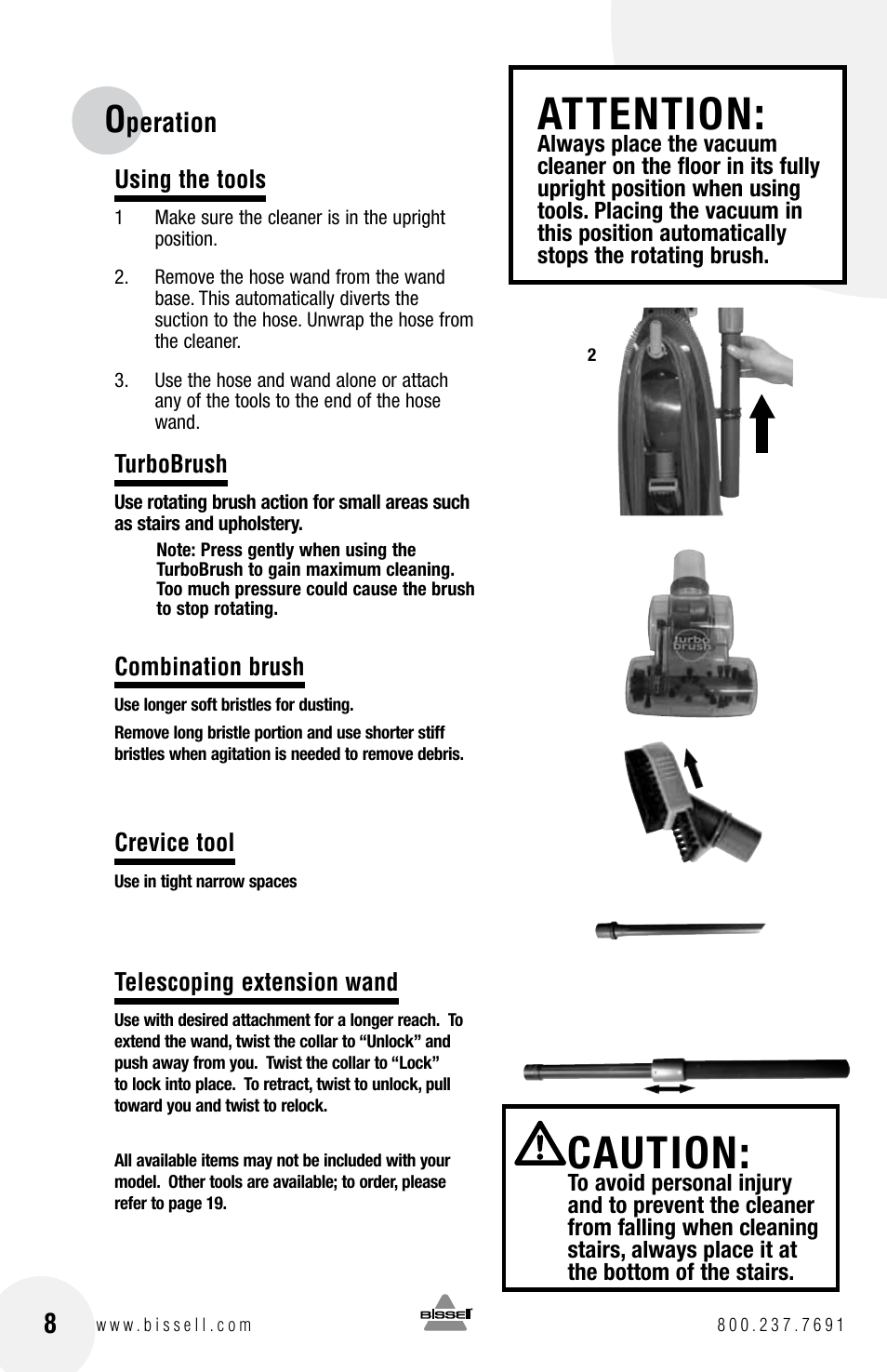 Attention, Caution, Peration | Bissell 16N5 User Manual | Page 8 / 20