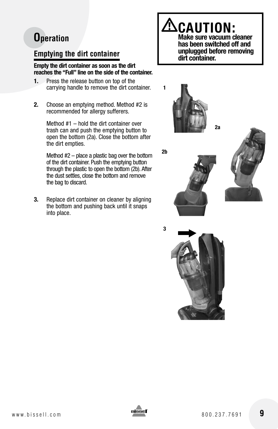 Caution, Peration 9 | Bissell 16N5 User Manual | Page 9 / 20