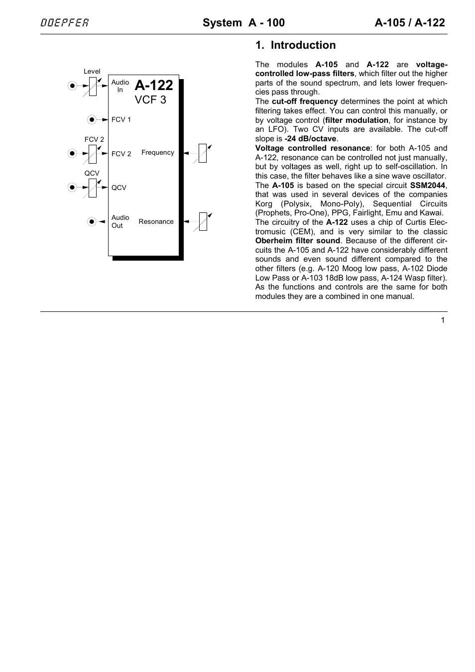Doepfer A-122 24dB Low Pass 2 User Manual | 8 pages