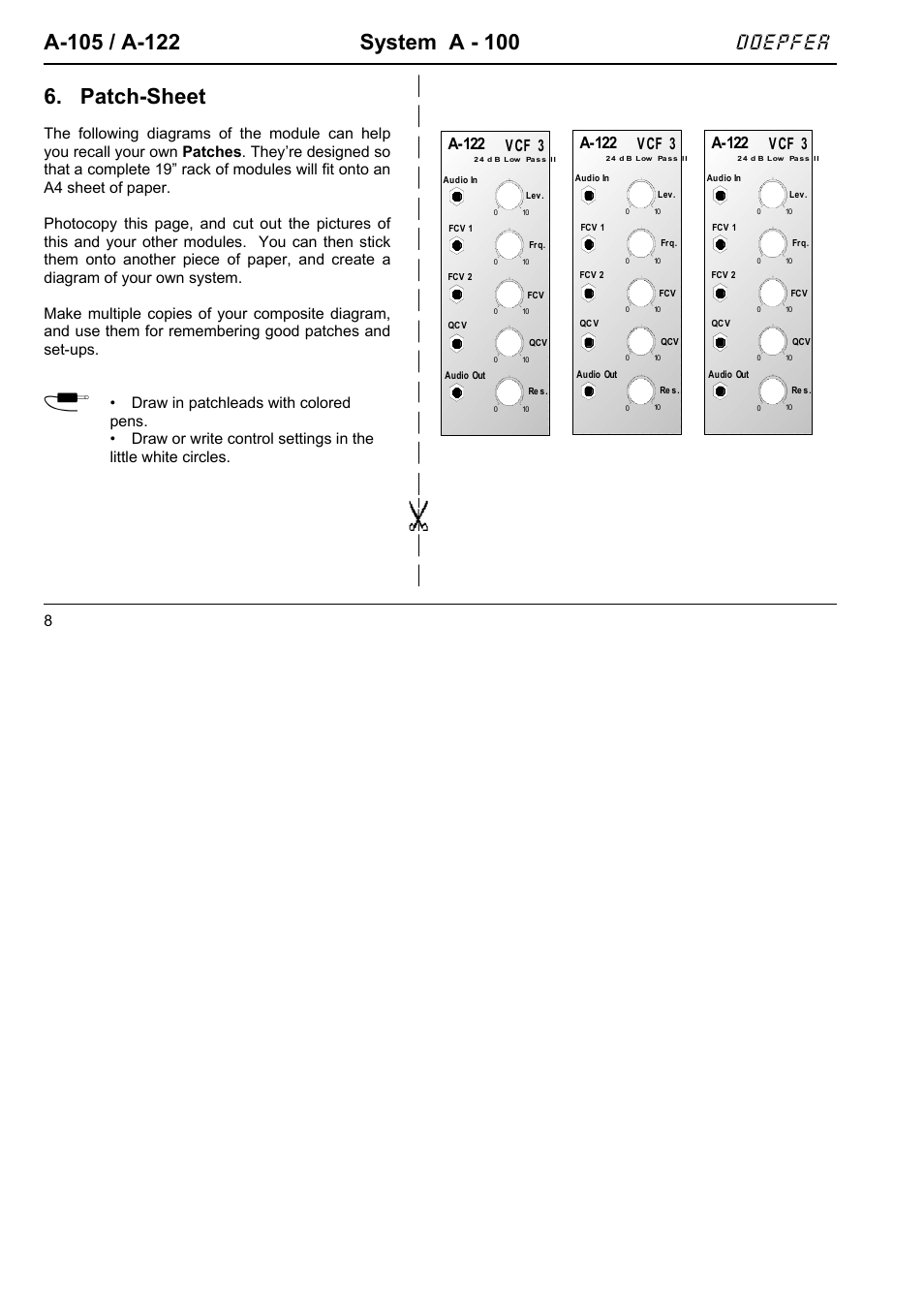 Patch-sheet, Doepfer, A-122 vcf 3 | Doepfer A-122 24dB Low Pass 2 User Manual | Page 8 / 8