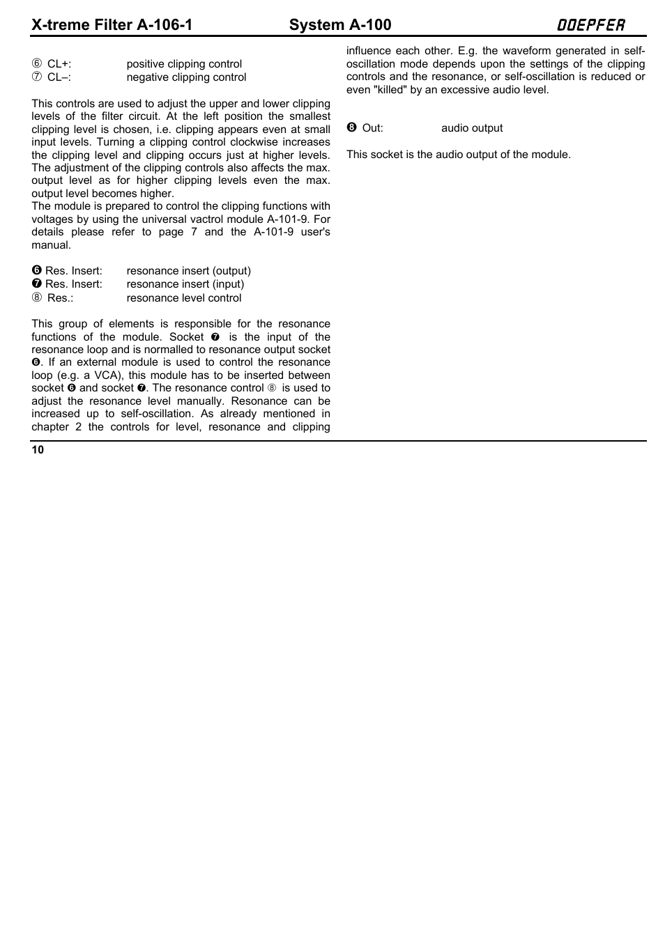 Doepfer A-106-1 Xtreme Lowpass/Highpass Filter User Manual | Page 10 / 12