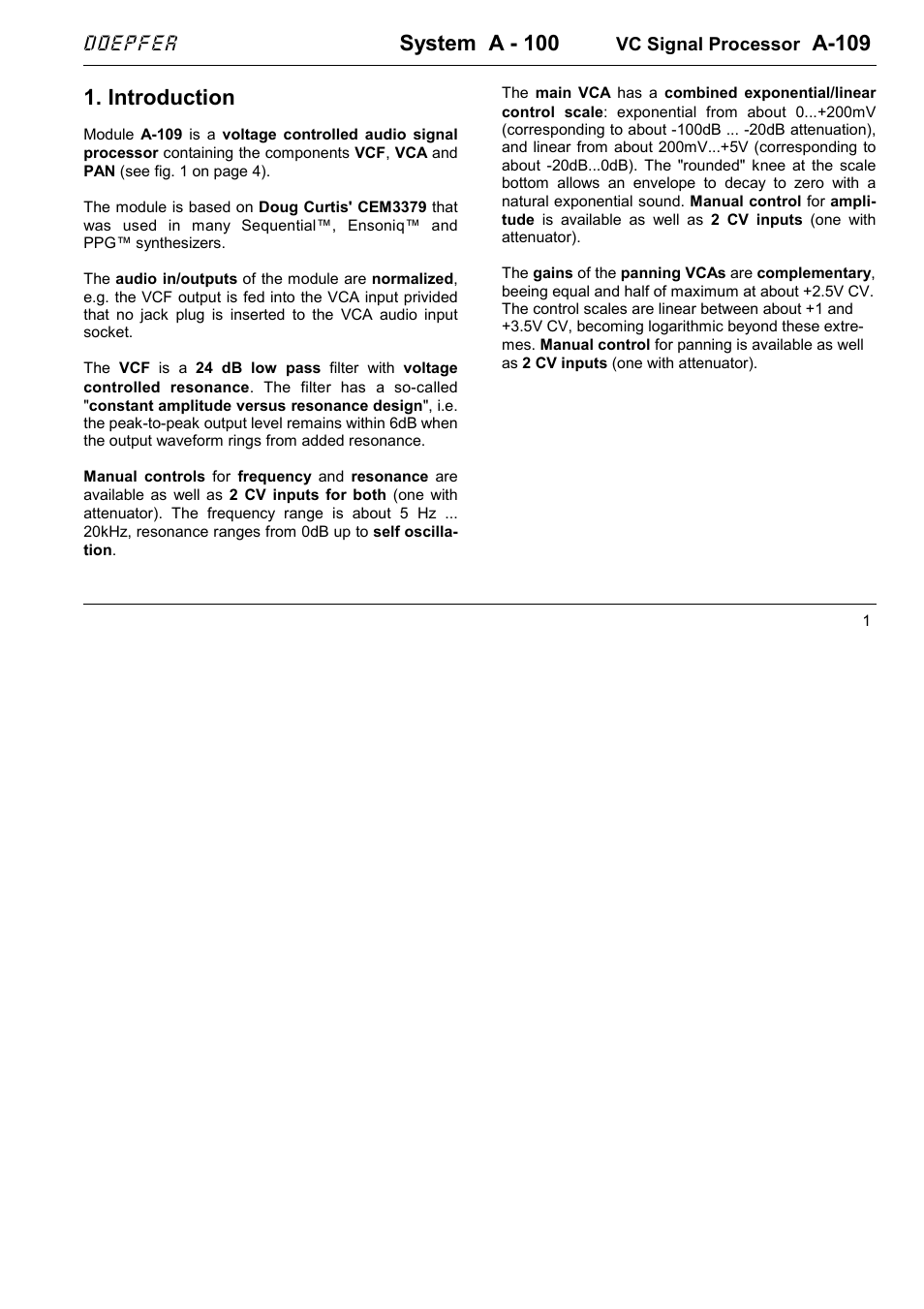 Doepfer A-109 Voltage Controlled Audio Signal Processor User Manual | 10 pages