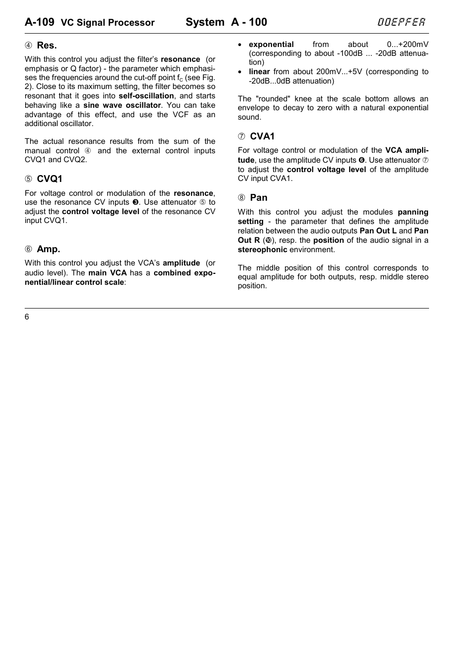 A-109, System a - 100, Doepfer | Doepfer A-109 Voltage Controlled Audio Signal Processor User Manual | Page 6 / 10