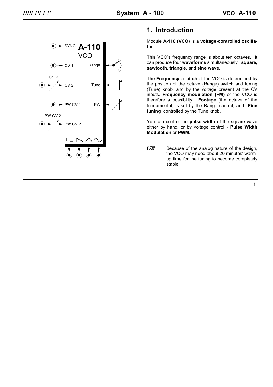 Doepfer A-110 Standard VCO User Manual | 12 pages