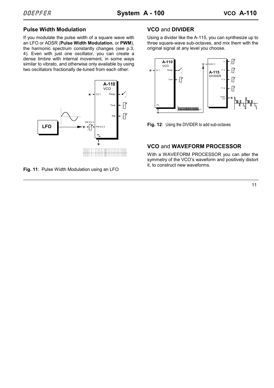 System a - 100, A-110, Doepfer | Pulse width modulation, Vco and divider, Vco and waveform processor | Doepfer A-110 Standard VCO User Manual | Page 11 / 12