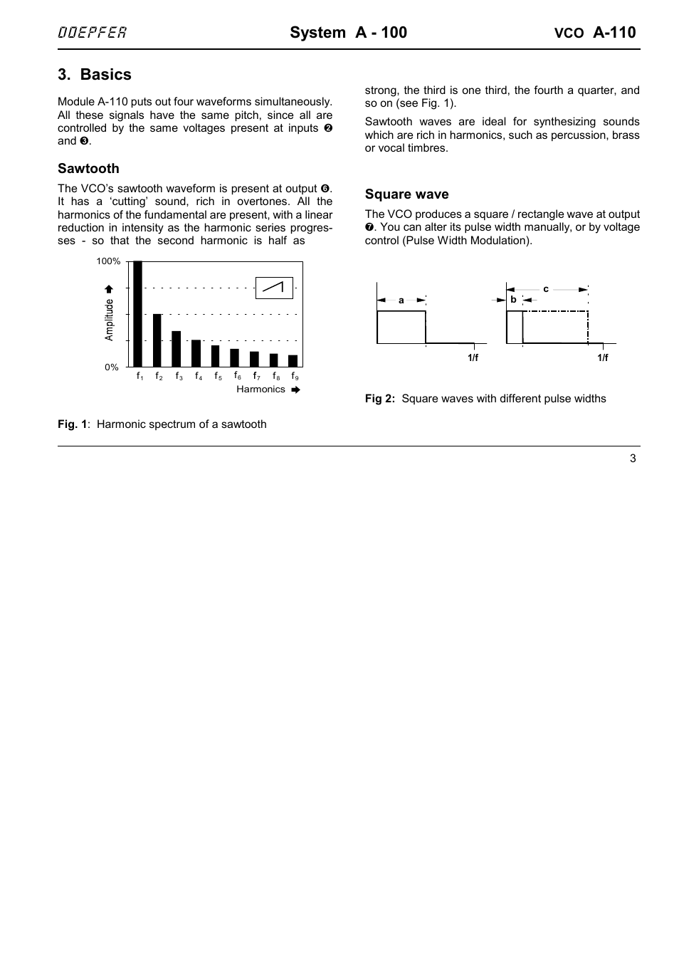 System a - 100, A-110, Basics | Doepfer, Sawtooth, Square wave | Doepfer A-110 Standard VCO User Manual | Page 3 / 12