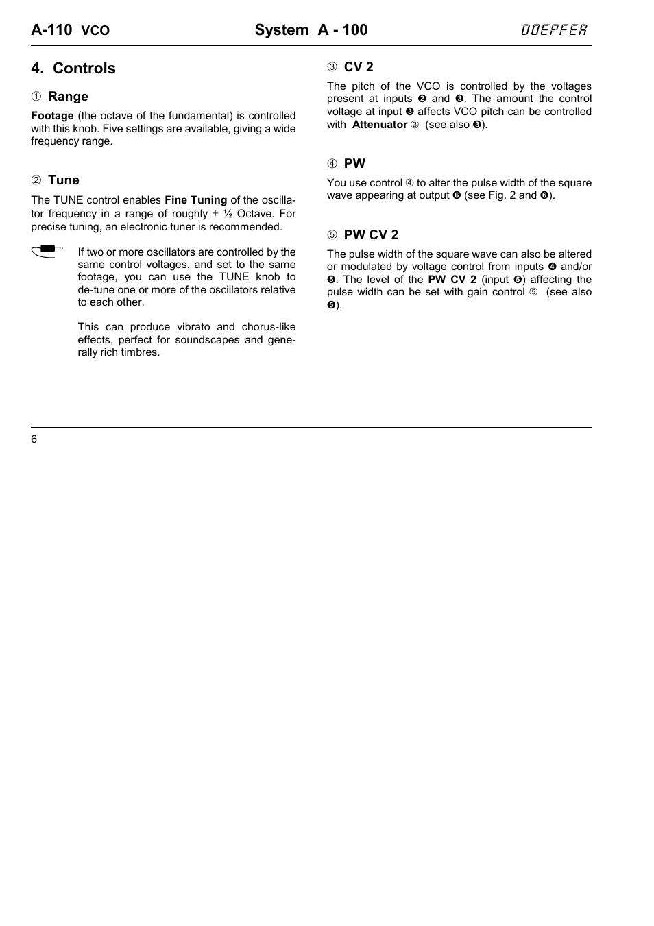 A-110, System a - 100, Controls | Doepfer A-110 Standard VCO User Manual | Page 6 / 12