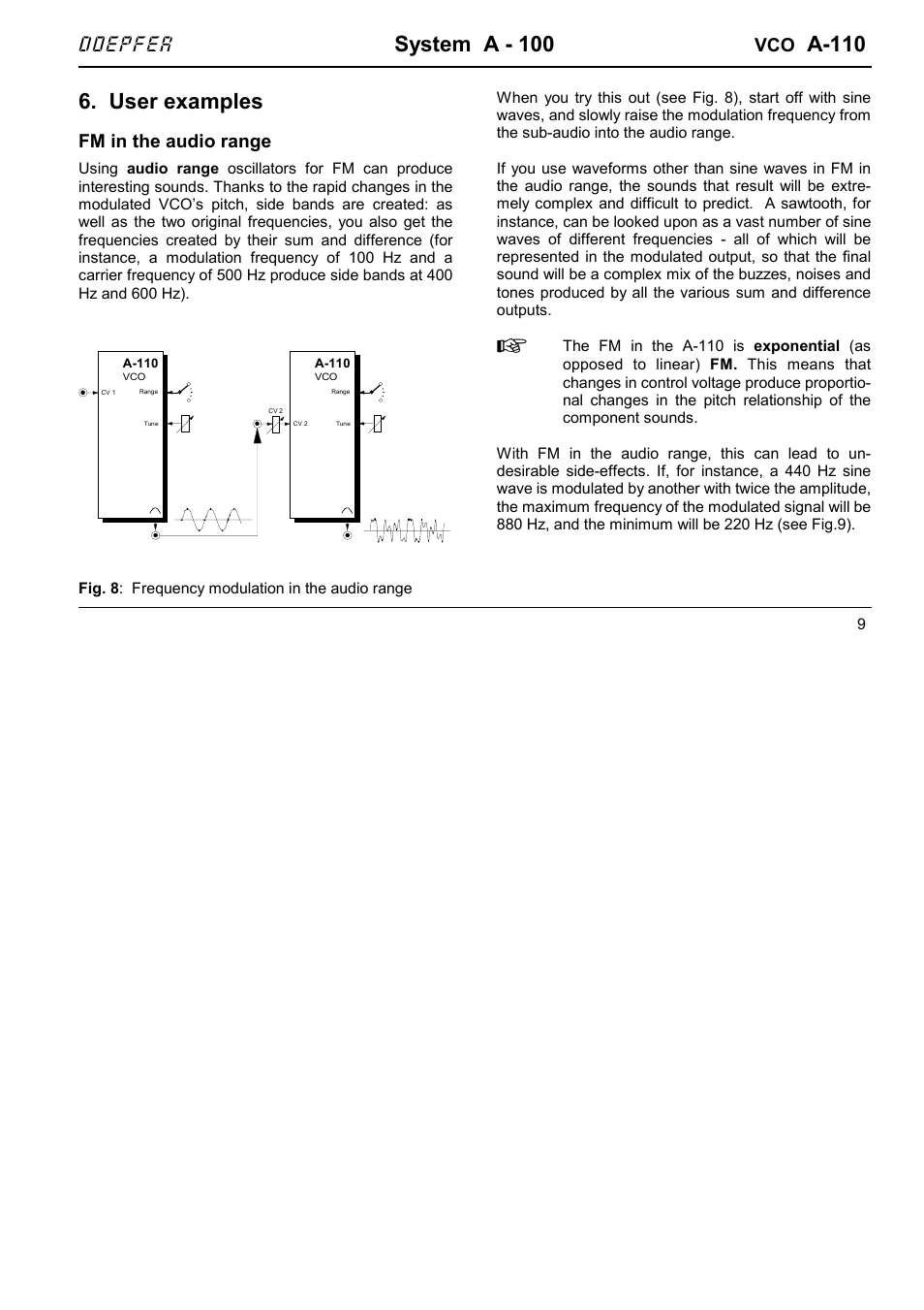 System a - 100, A-110, User examples | Doepfer, Fm in the audio range | Doepfer A-110 Standard VCO User Manual | Page 9 / 12